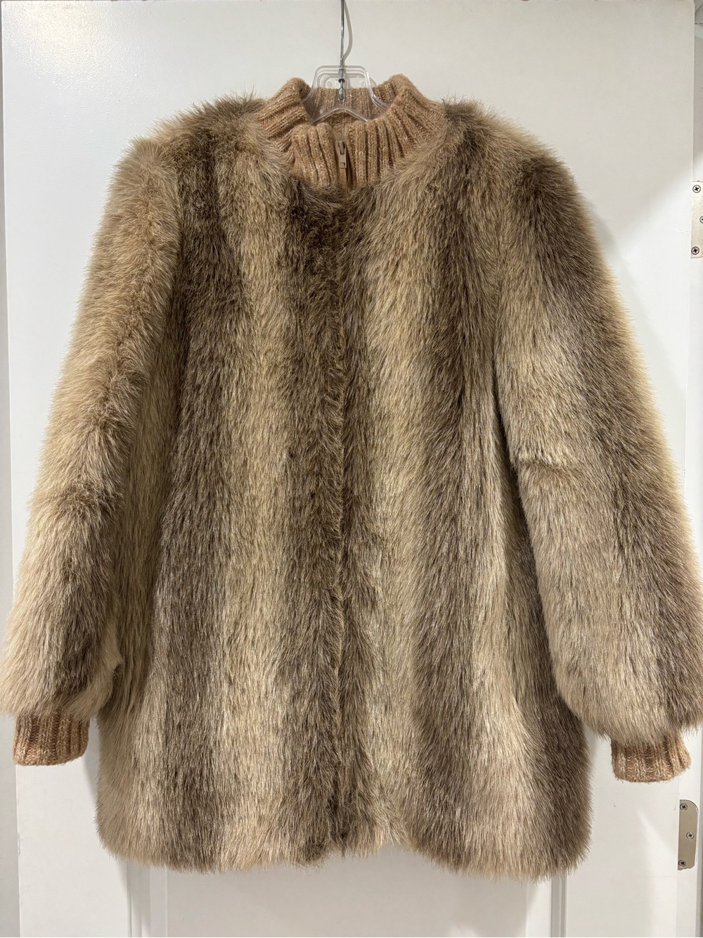 ILGWU Cozy Faux Fur Jacket with Ribbed Collar